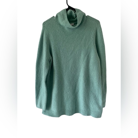 J Jill Seafoam‎ Nubby Textured Cotton Wool Blend Sweater Mock Neck Tunic size l - Picture 1 of 4